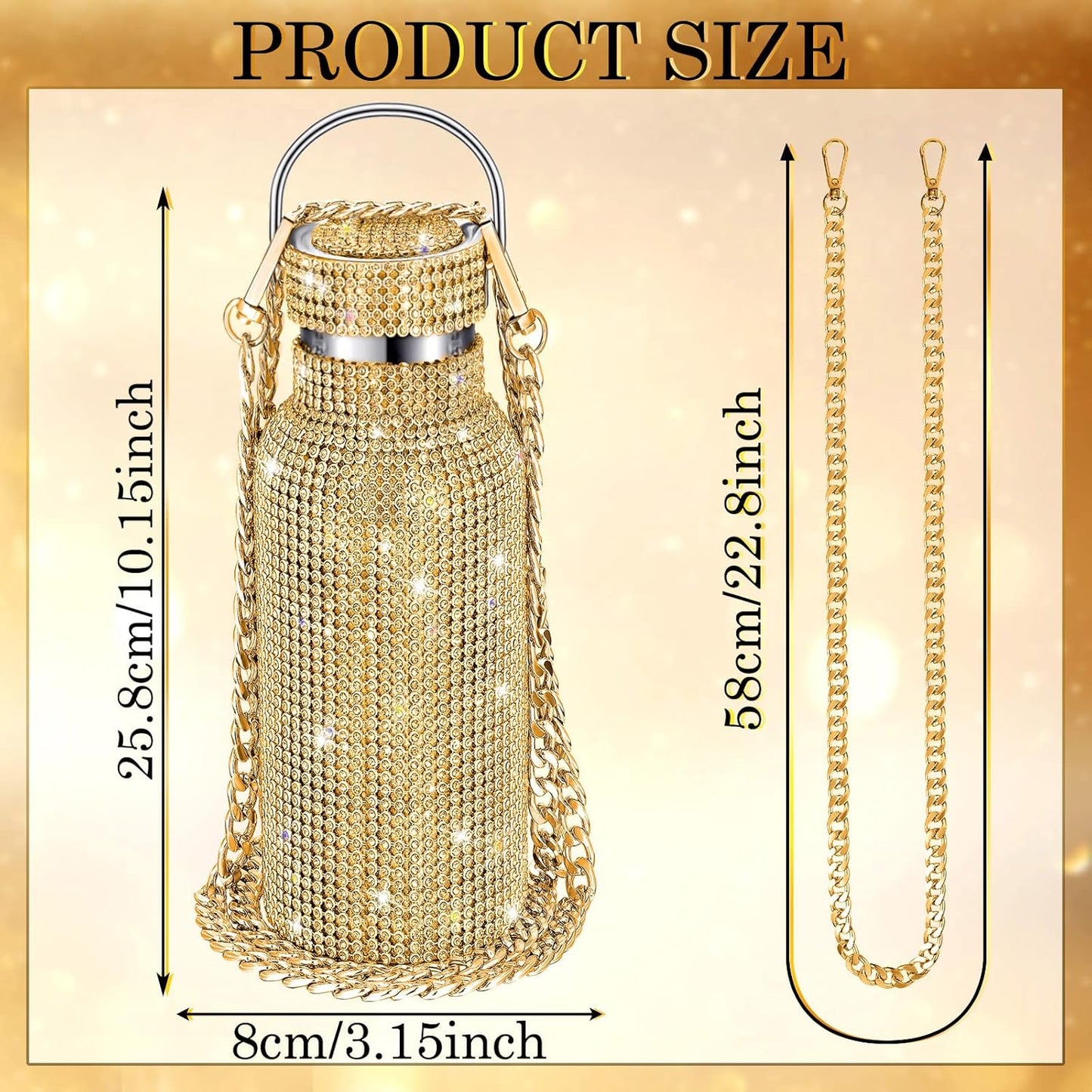 Botella térmica con Glitter de imitación con tapa | 750 ml | Aislado de acero inoxidable con diamantes de imitación de primera calidad | Color: Dorado