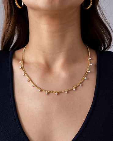 Collar de Estaciones para Mujer | Baño en Oro 14K | Cadena Fina con Circonitas Simuladas | Joyería de Moda para Capas y Looks Elegantes