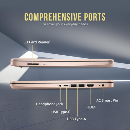 Laptop Rosa BrightView HD de 14 pulgadas | Intel Celeron N4120 | 16 GB de RAM | 416 GB de almacenamiento 