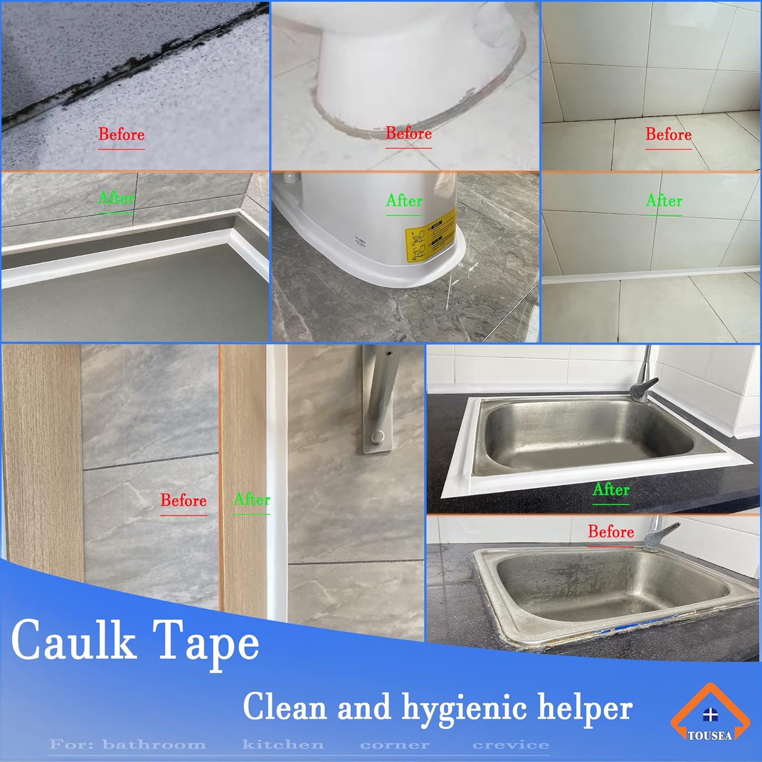 Tira de calafateo blanca | Cinta autoadhesiva de 1.5 x 10.5 pies para baño | Inodoro | Mesada de cocina | Protector de borde de pared de bañera