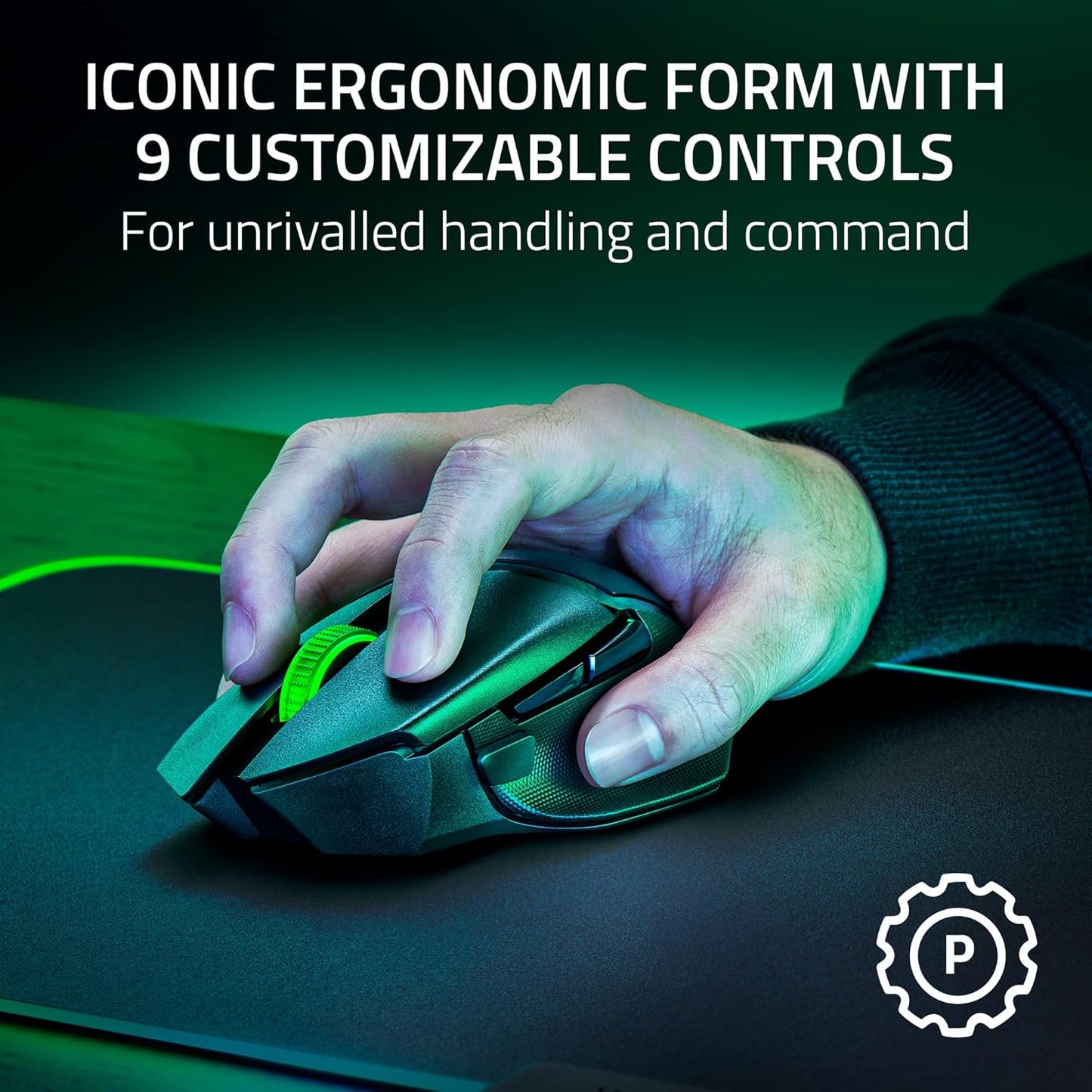 Razer Basilisk V3 X HyperSpeed – Mouse Gamer Inalámbrico Personalizable con Sensor Óptico 18K, 9 Controles Programables, Iluminación RGB y Larga Duración de Batería