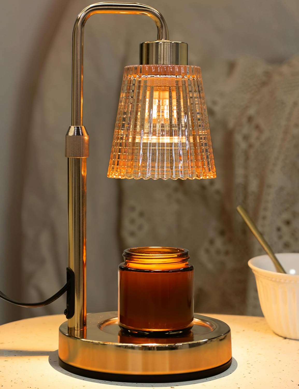 Lámpara Calienta Velas con Temporizador y Regulador de Intensidad – Decoración de Hogar, Regalo para Mujeres, Mamá o Nuevos Hogares – Incluye 2 Bombillas