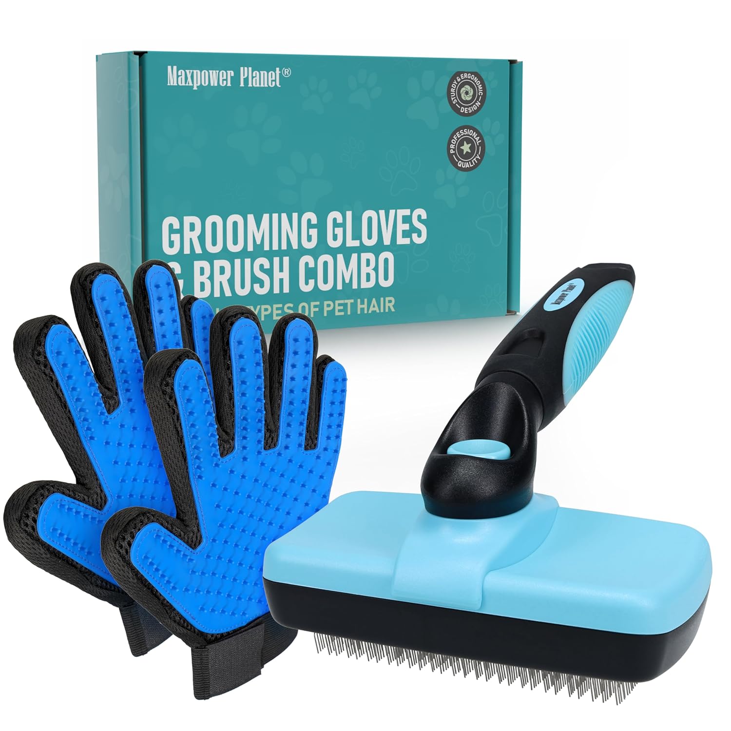 Maxpower Planet Rastrillo de Aseo para Mascotas | Herramienta 2 en 1 Deslanado & Desenredado | Cepillo Profesional para Perros y Gatos de Pelo Largo y Doble Capa – Reduce la Muda hasta un 95%