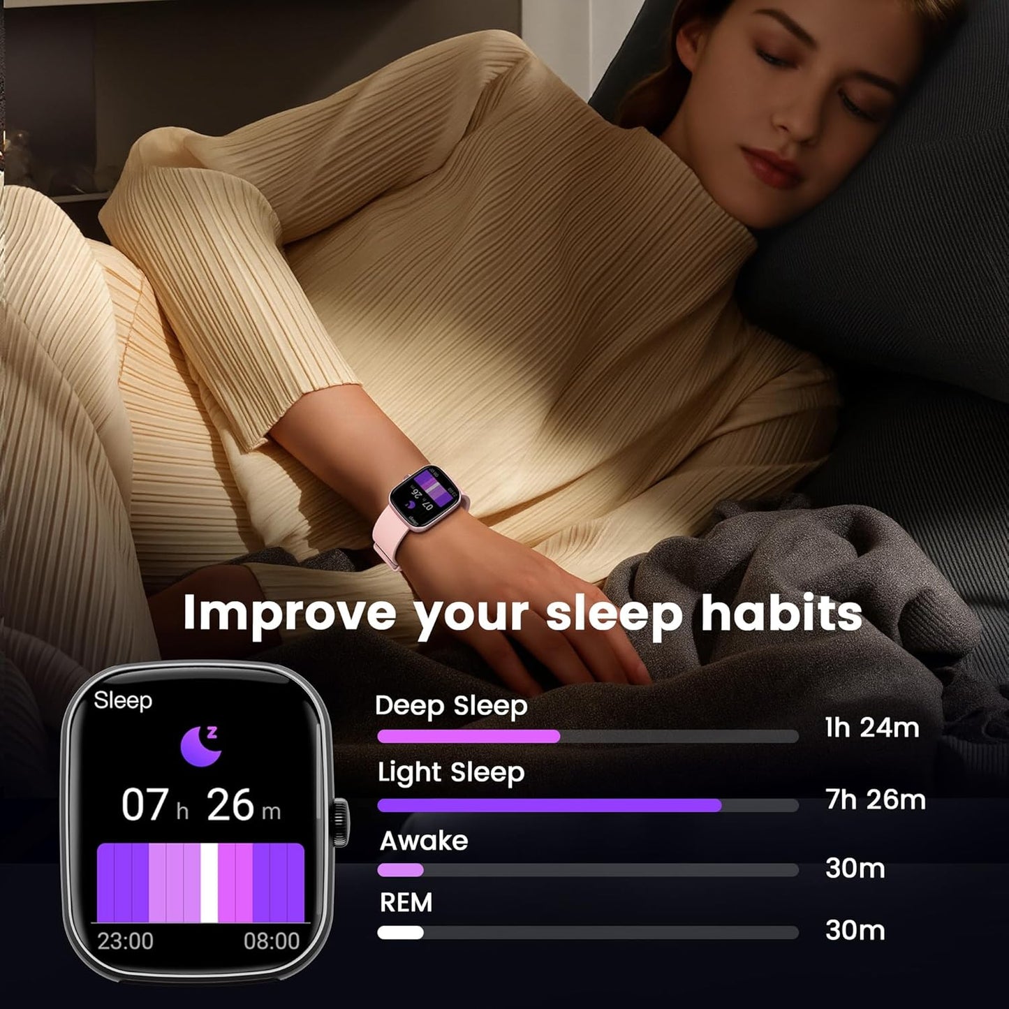 Smartwatch con respuesta de llamada | Reloj inteligente 1.96 pulgadas unisex | Actividad física con monitor de frecuencia cardíaca y sueño | Reloj deportivo | Impermeable | Color: Rosa