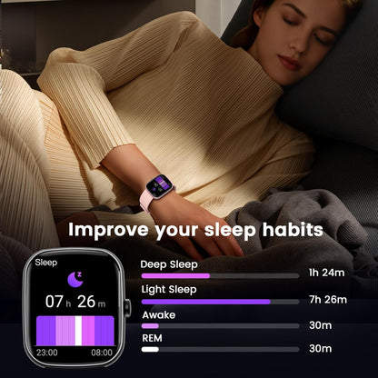Smartwatch con respuesta de llamada | Reloj inteligente 1.96 pulgadas unisex | Actividad física con monitor de frecuencia cardíaca y sueño | Reloj deportivo | Impermeable | Color: Rosa