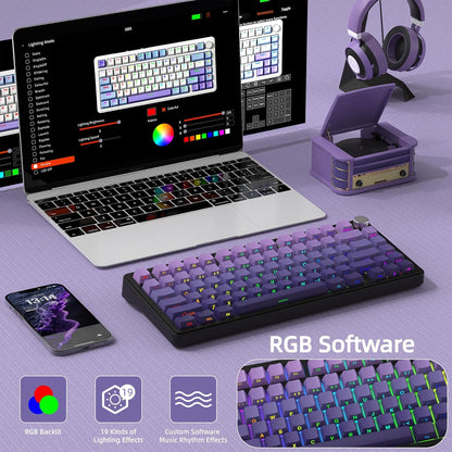 Teclado mecánico inalámbrico para juegos con perilla intercambiable | Color: Violeta