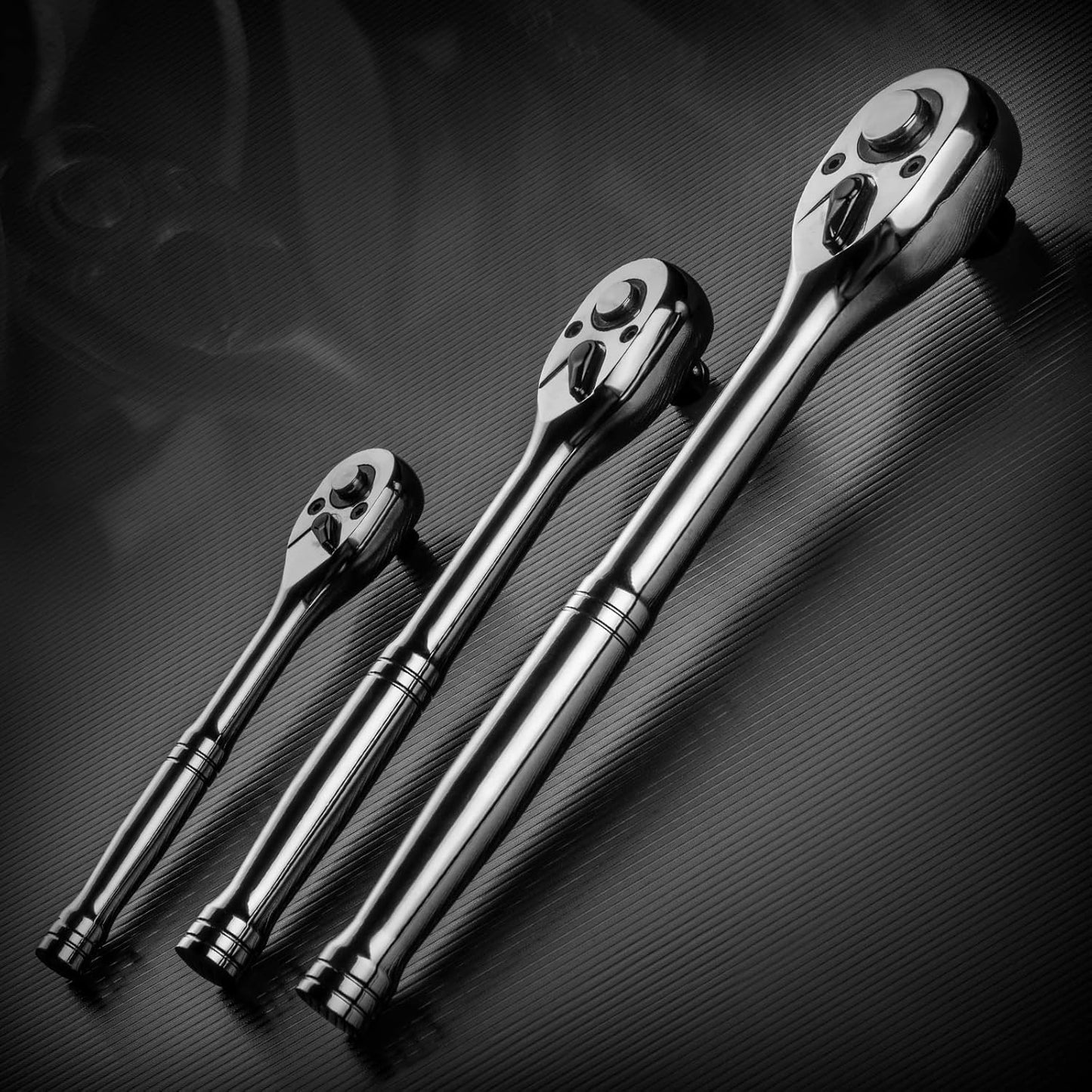 Set de Llaves de Trinquete PHIRAH 3 Piezas 1/2" – 3/8" – 1/4" | 72 Dientes, Quick Release, Reversible, Mango Ergonómico – Ideal Hogar, Taller y Reparación Automotriz