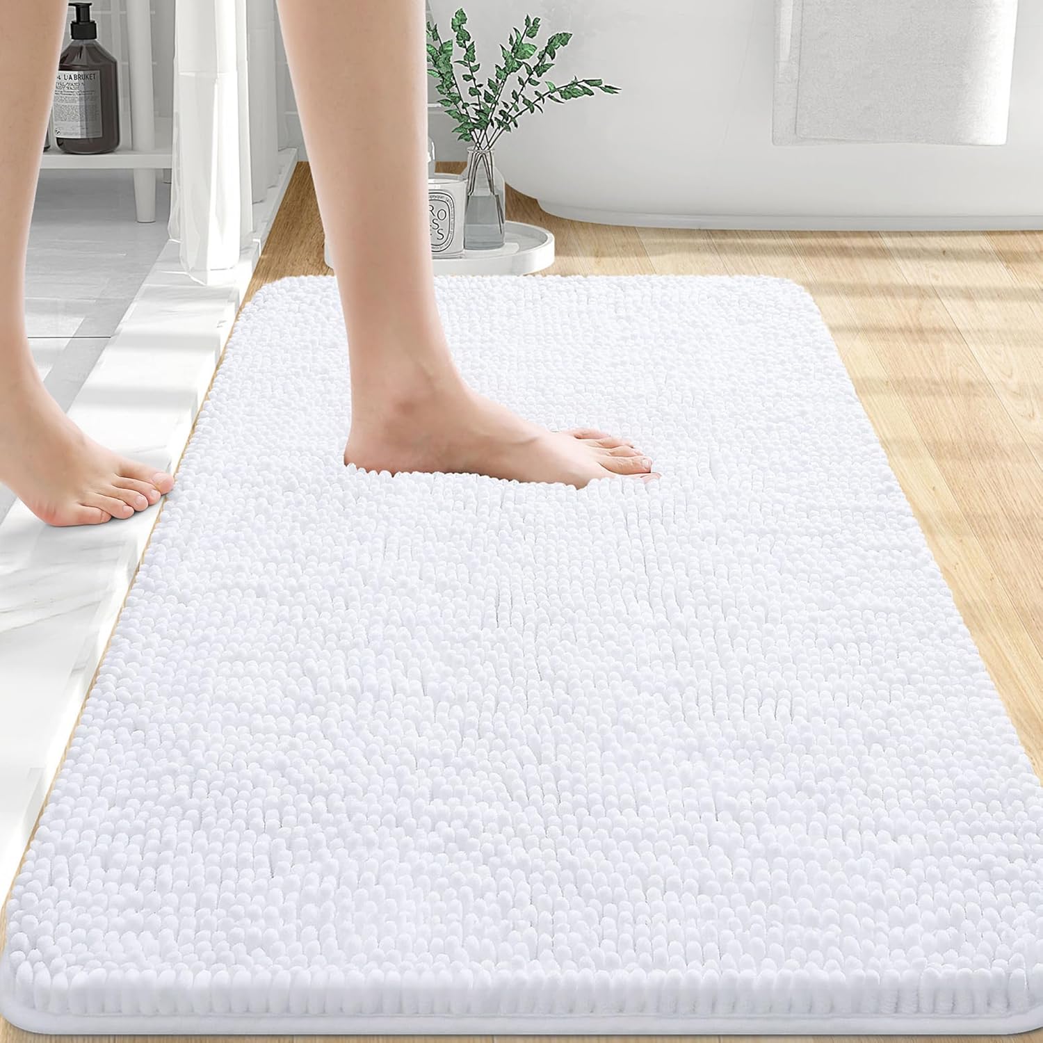 Alfombra de Baño 30x20, Chenille Extra Suave, Súper Absorbente, Secado Rápido, Antideslizante, Lavable a Máquina, Gris