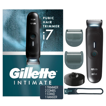 Gillette Intimate i7 | Recortadora Íntima y Corporal Masculina – LED Halo, Resistente al Agua, 100 min, Base de Carga, 2 Peines