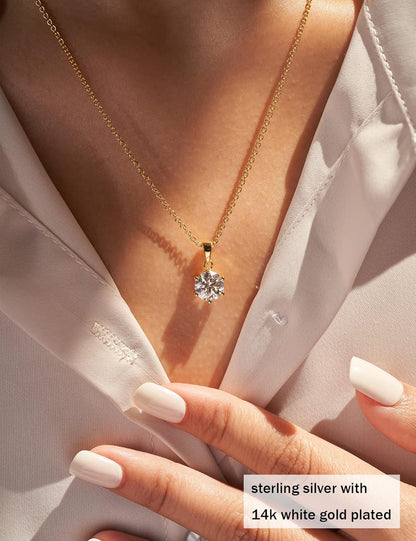 Collar Colgante Moissanita para Mujer | Plata de Ley con Baño de Oro Blanco 18K | 1-3 Quilates D Color VVS1 | Joyería Fina y Elegante