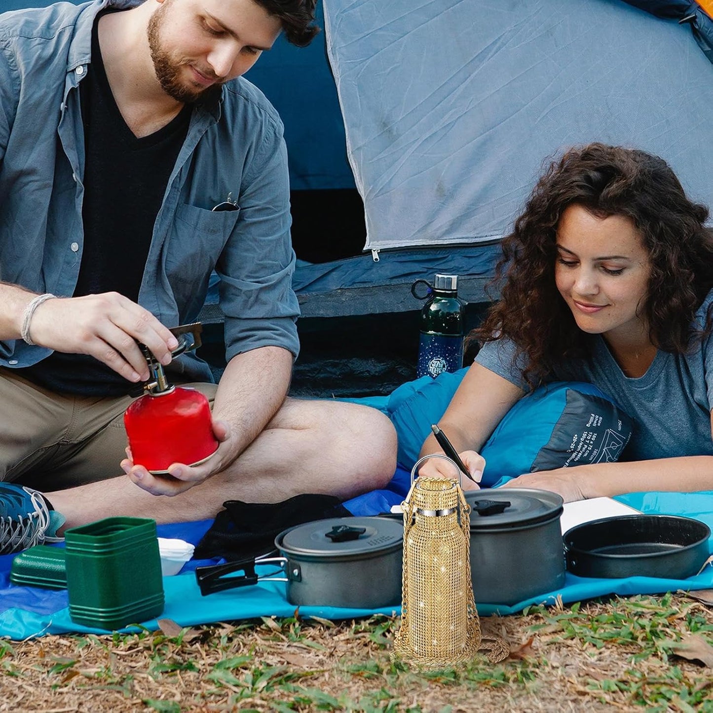 Botella térmica con Glitter de imitación con tapa | 750 ml | Aislado de acero inoxidable con diamantes de imitación de primera calidad | Color: Dorado