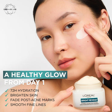 L’Oréal Paris Bright Reveal Vitamin C Glow Moisturizer | Vitamina C + Niacinamida + Ceramidas | Ilumina, Unifica y Hidrata 72 h | Incluye muestra SPF 50