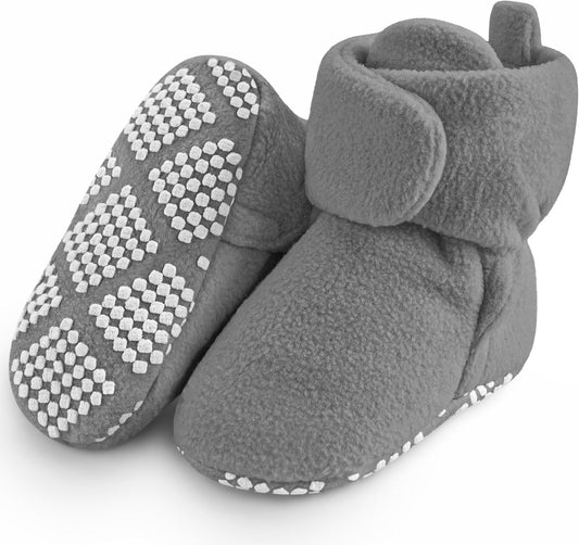 Botines de forro polar para bebé, pantuflas cálidas, fáciles de poner, regalos unisex para bebés, botas suaves antideslizantes ajustables para recién nacidos para niños y niñas