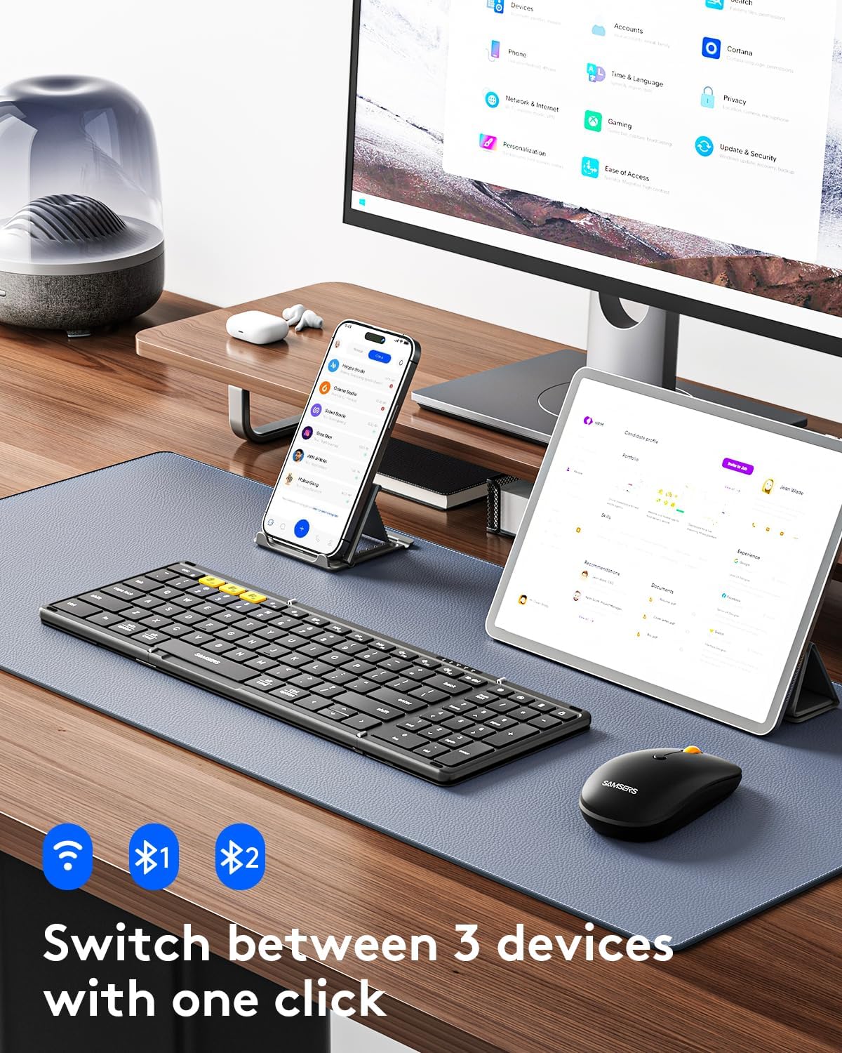 Teclado y mouse plegables | Bluetooth | Portátil para viaje | Mouse inalámbrico recargable USB-C | Para iOS, Android, Windows