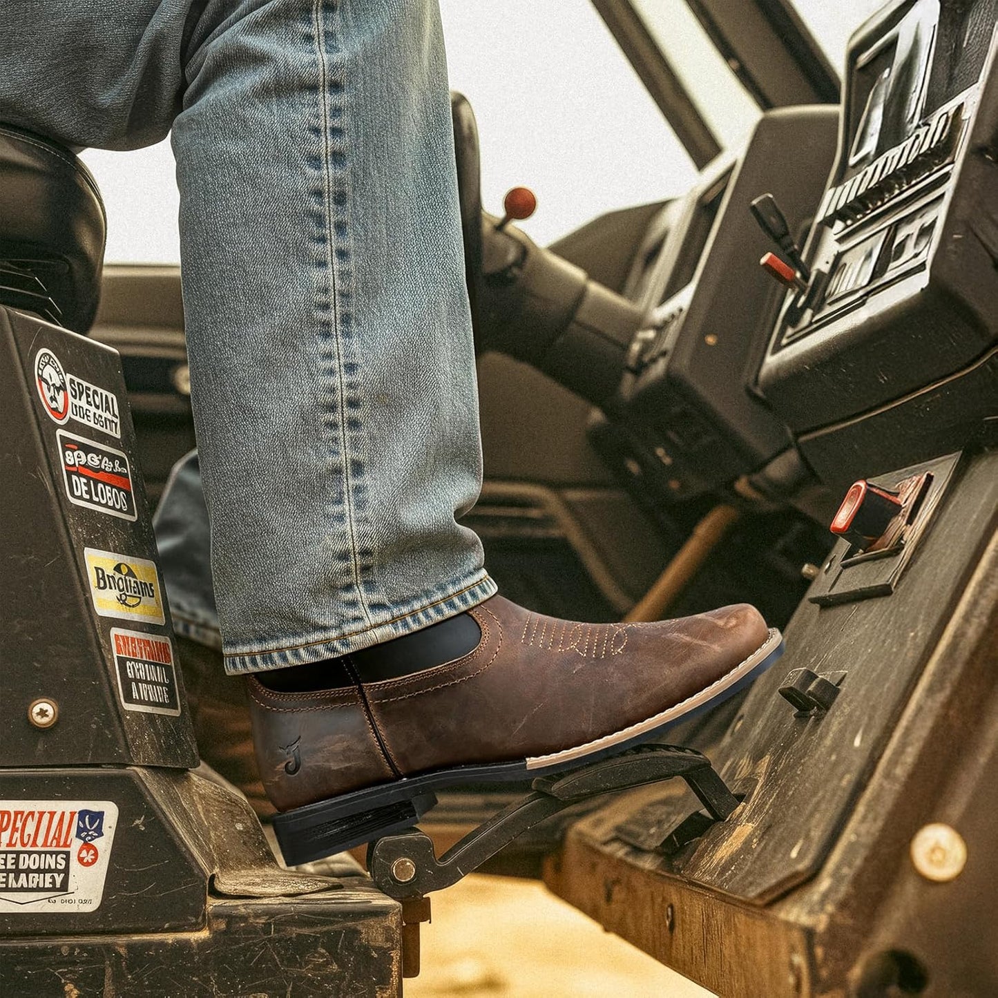 Botas vaqueras para hombre | Punta cuadrada | Botas occidentales con eje de malla transpirable | Botas de campo resistentes