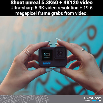 GoPro HERO10 Black – Cámara de acción 5.3K con GP2, 23MP, HyperSmooth 4.0, doble pantalla LCD táctil, y diseño impermeable