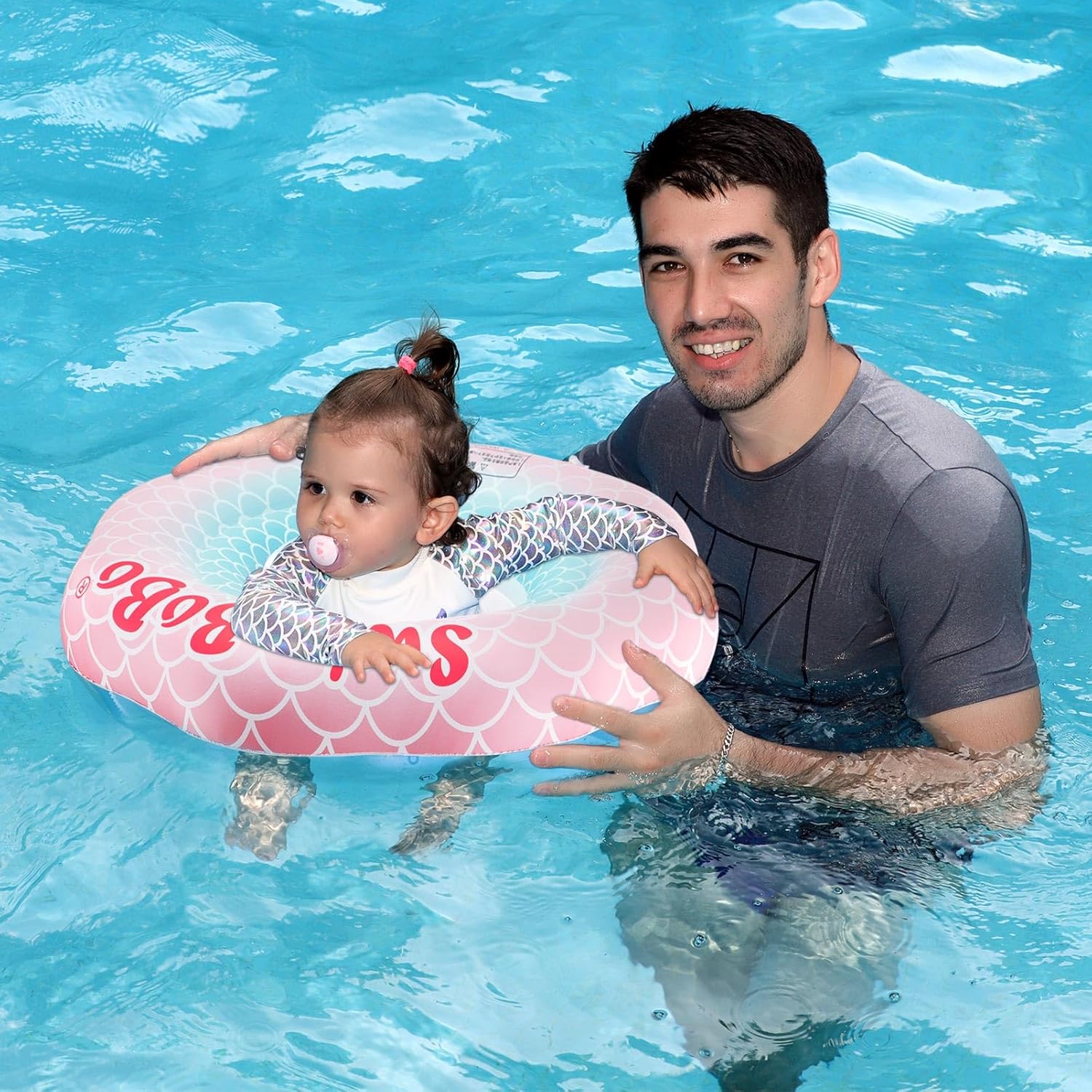 Flotador inflable de natación para bebé con asiento seguro para niños de 6 a 36 meses