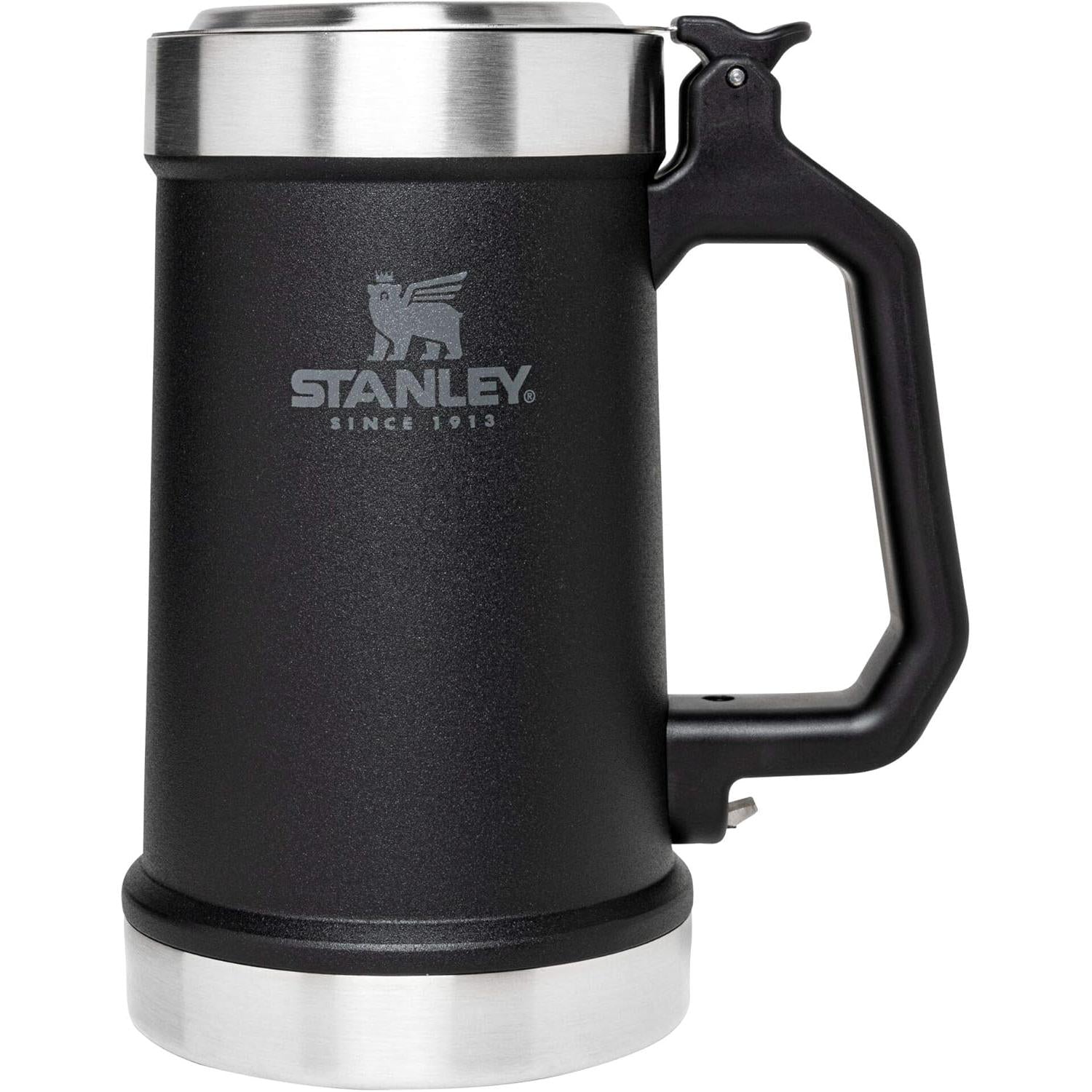 Classic Bottle Opener Beer Stein 24 Oz | Flip up Lid and Heavy Duty Handle with Built in Bottle Opener | Insulated Stainless Steel Beer Mug | Bpa-Free | Hammertone Green