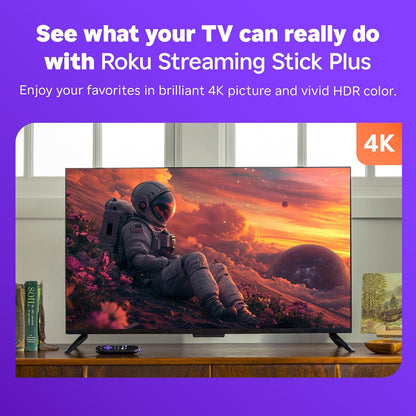 Roku Streaming Stick Plus 2025 | Dispositivo de Streaming 4K HDR con Control Remoto por Voz, TV en Vivo & Gratuita, Compacto y Portátil