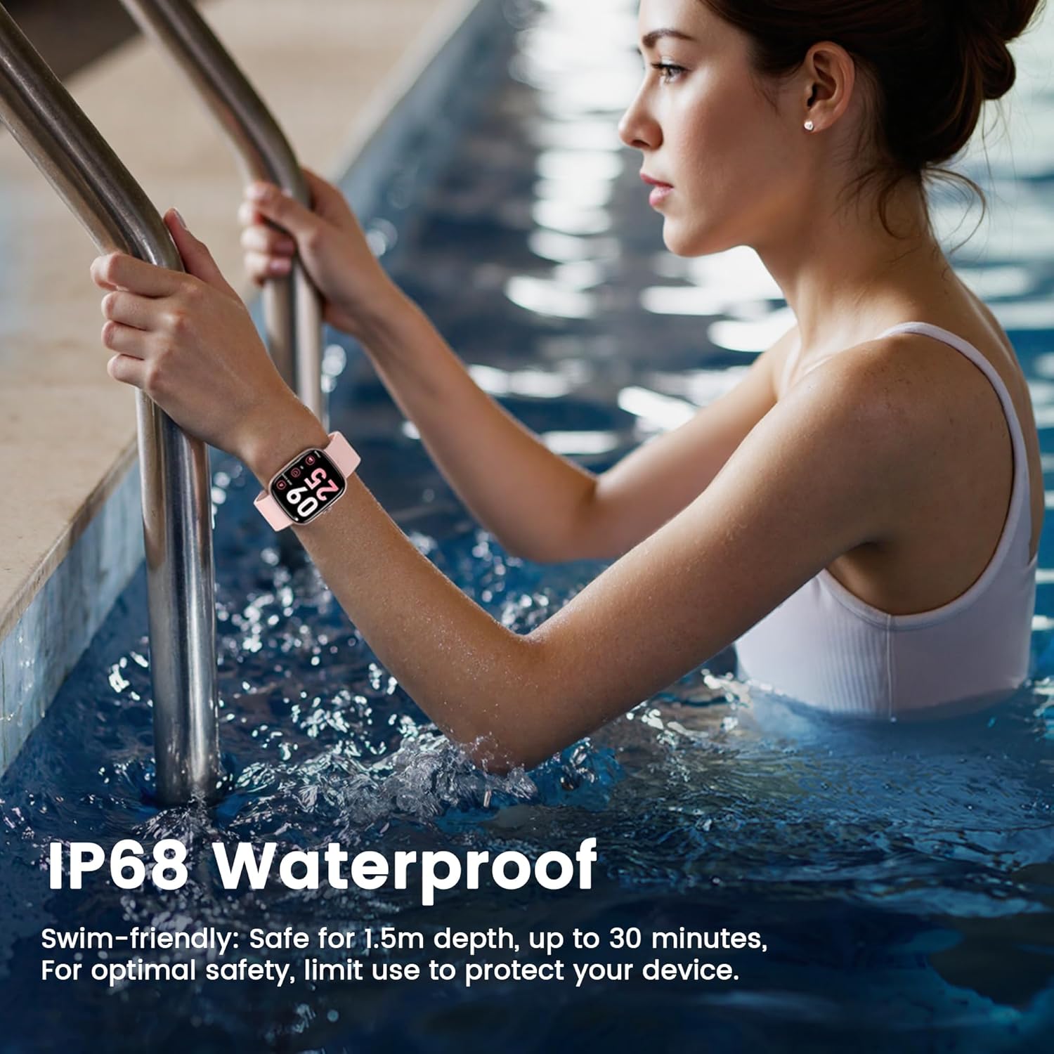 Smartwatch con respuesta de llamada | Reloj inteligente 1.96 pulgadas unisex | Actividad física con monitor de frecuencia cardíaca y sueño | Reloj deportivo | Impermeable | Color: Rosa