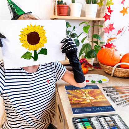 Kit de pintura acrílica | 24 Pinturas acrílicas + 8 pinceles + 1 bloc de hojas + paleta | Para niños y adultos