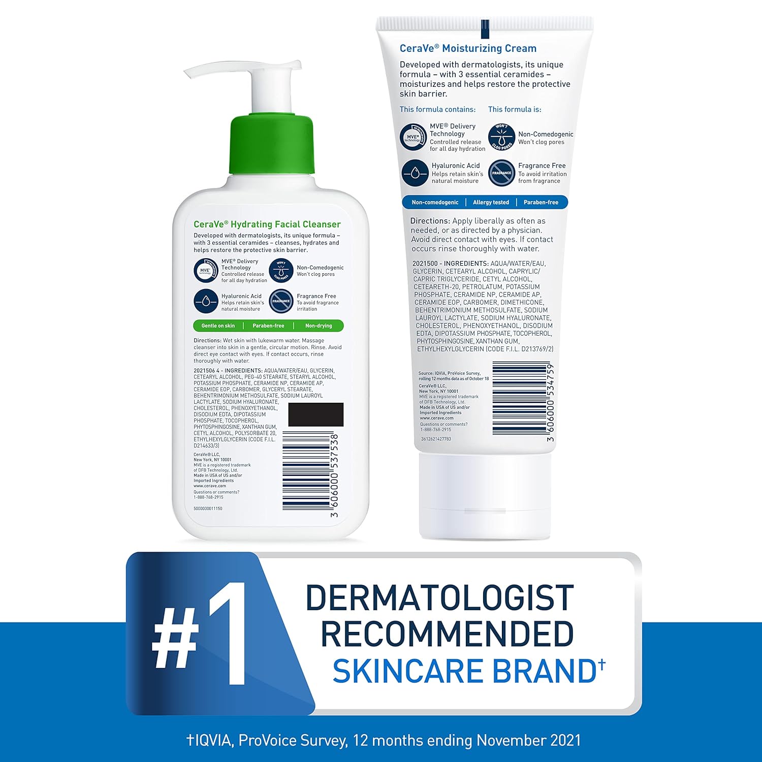 CeraVe Set Hidratante | Crema 8 oz + Limpiador Facial 8 oz – Ácido Hialurónico + 3 Ceramidas | Aprobado por NEA | Sin Fragancia