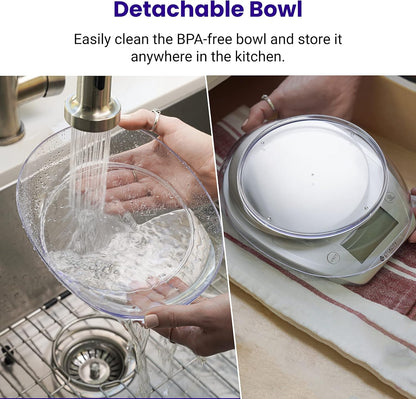 Báscula de Cocina Digital Etekcity 0.1g con Bowl – Acero Inoxidable, 11lb/5kg – Gramos y Onzas para Repostería, Cocina, Dieta y Preparación de Comidas