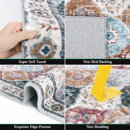 Alfombra de pasillo de 2 pies x 8 pies | Lavable, vintage, antideslizante | Diseño rombos