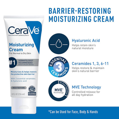 CeraVe Set Hidratante | Crema 8 oz + Limpiador Facial 8 oz – Ácido Hialurónico + 3 Ceramidas | Aprobado por NEA | Sin Fragancia