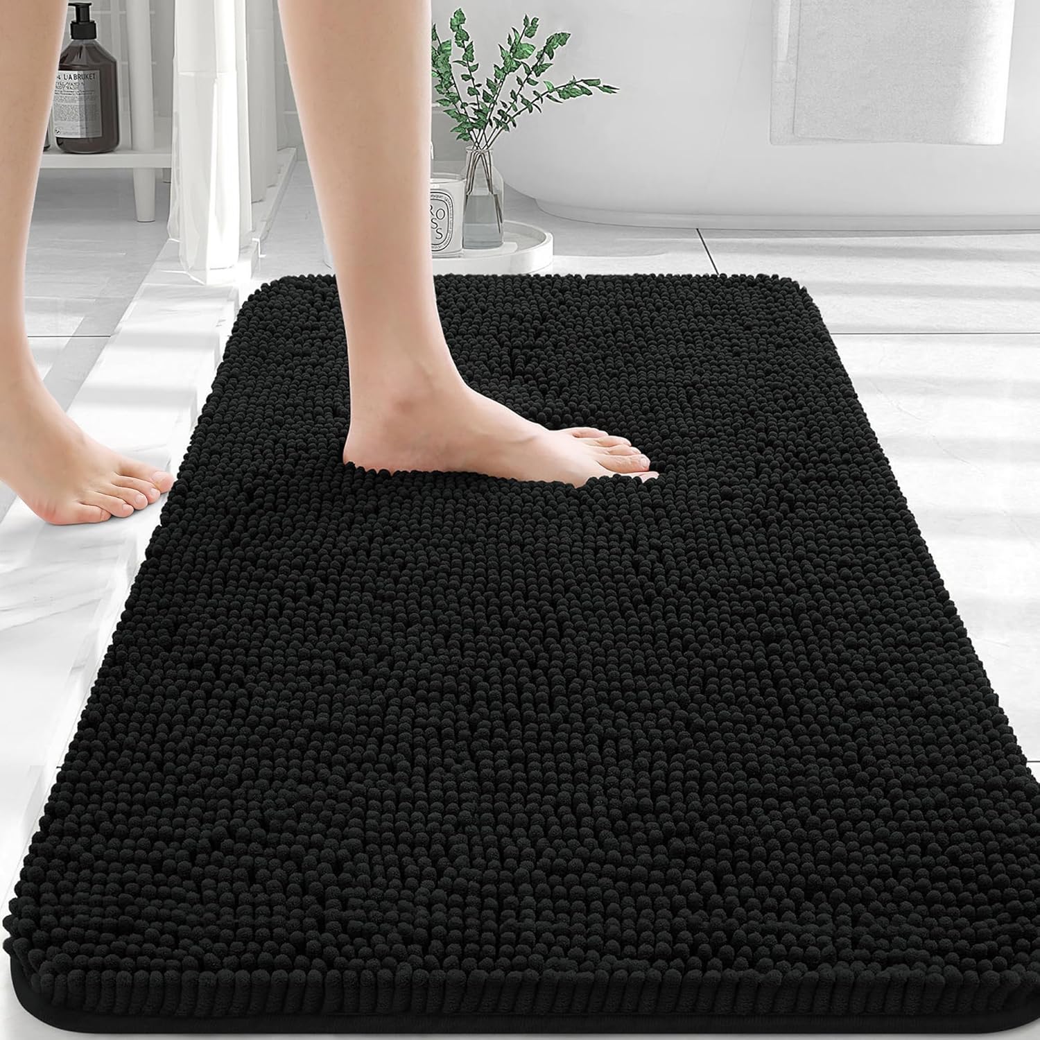 Alfombra de Baño 30x20, Chenille Extra Suave, Súper Absorbente, Secado Rápido, Antideslizante, Lavable a Máquina, Gris