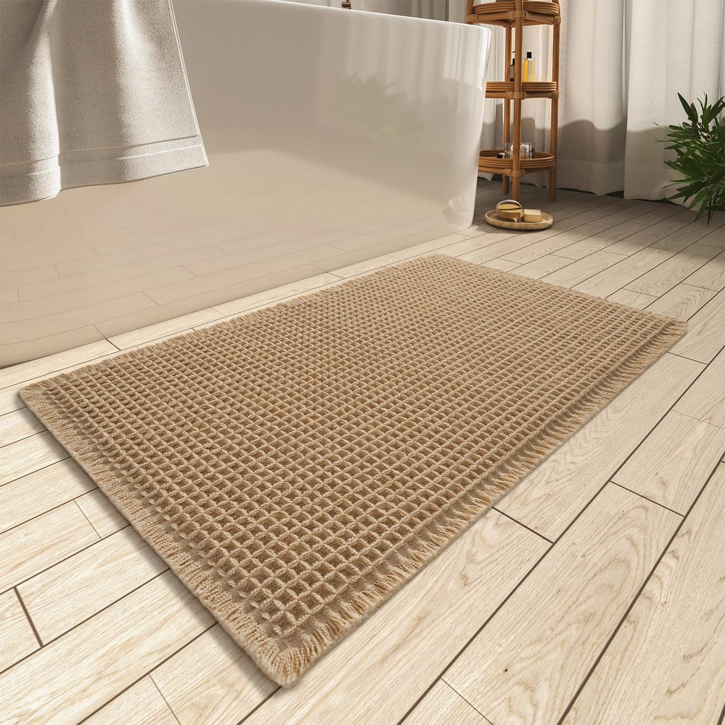Alfombra de baño de punto gofre | Ultrasuave | Superabsorbente | Base de goma antideslizante | Lavable a máquina | 17" x 24" | Color marrón