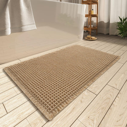 Alfombra de baño de punto gofre | Ultrasuave | Superabsorbente | Base de goma antideslizante | Lavable a máquina | 17" x 24" | Color marrón