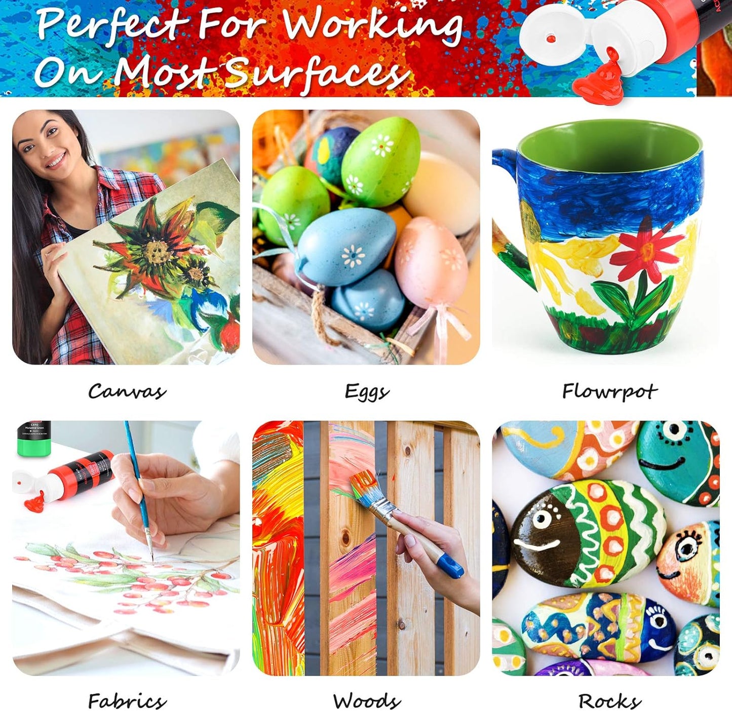 Kit de pintura acrílica | 12 pinceles + 24 colores | Para niños y adultos