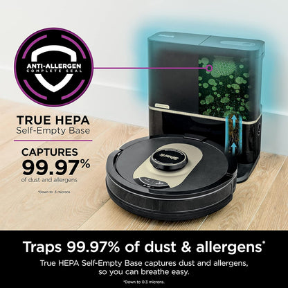 Shark AV2501AE Robot Aspiradora AI con Base XL Autovaciante HEPA (60 Días) | Potente Succión, LIDAR, Ideal para Mascotas, Wi-Fi/Alexa, Alfombra y Piso Duro – Negro