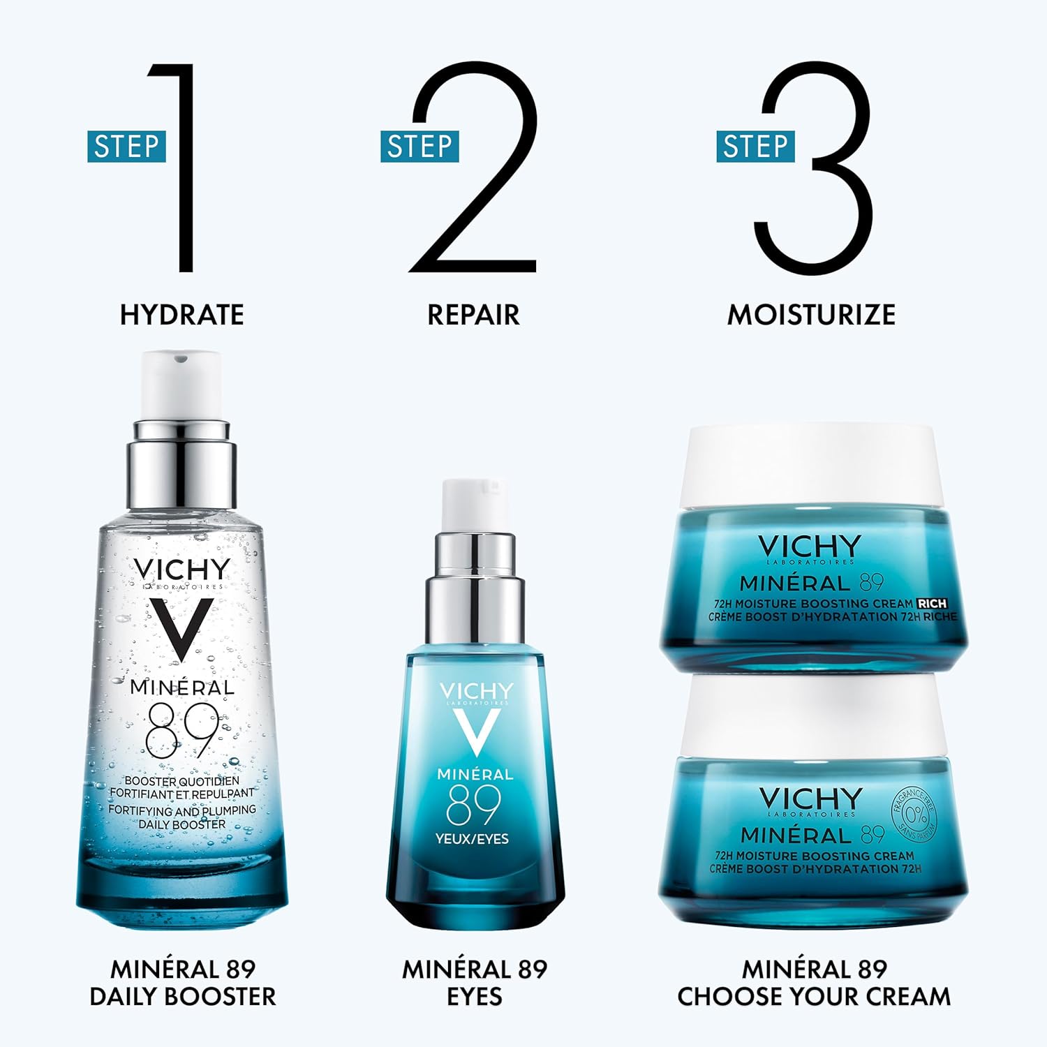 Vichy Mineral 89 Booster | Sérum de Ácido Hialurónico + Agua Volcánica – Refuerza la Barrera, Rellena e Hidrata | Gel Ligero, Oil-Free, Sin Fragancia