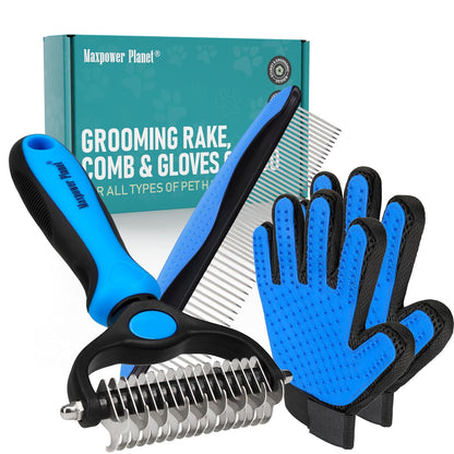 Maxpower Planet Rastrillo de Aseo para Mascotas | Herramienta 2 en 1 Deslanado & Desenredado | Cepillo Profesional para Perros y Gatos de Pelo Largo y Doble Capa – Reduce la Muda hasta un 95%