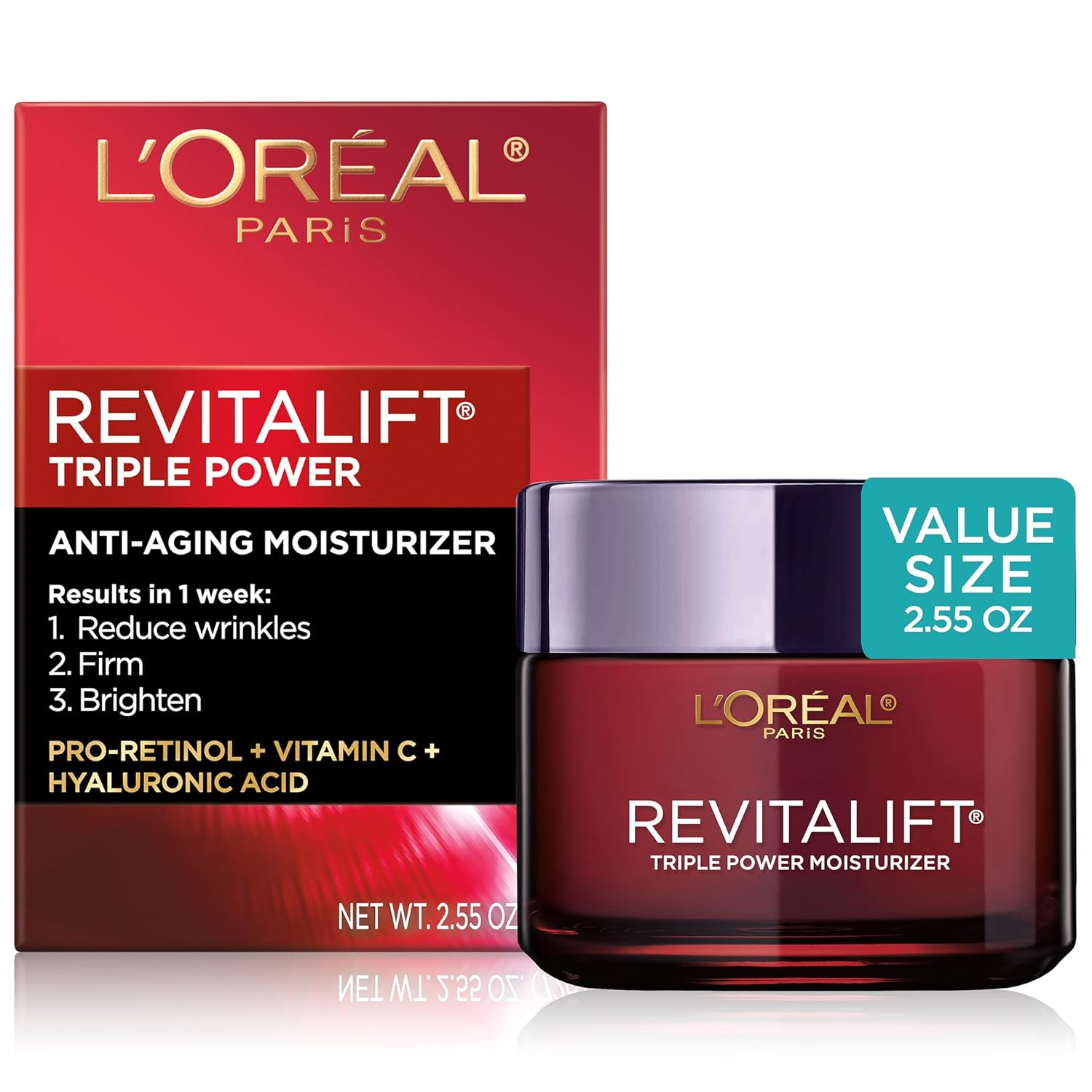 L’Oréal Paris Revitalift Triple Power | Hidratante Anti-Edad con Pro-Retinol, Ácido Hialurónico y Vitamina C