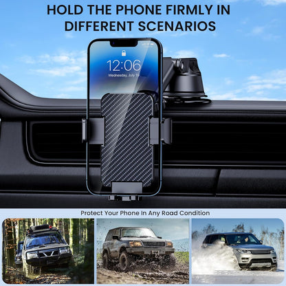 Soporte de Celular para Auto 3-en-1 GUWEZ (2025) — Ventosa Grado Militar, Tablero / Parabrisas / Rejilla | Rotación 360° & Brazo 270° | iPhone & Android (4.0″–7.1″)
