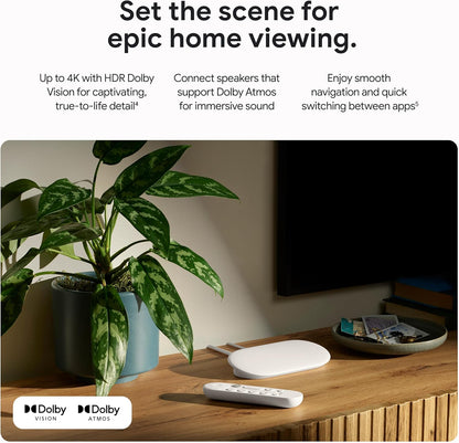 Google TV Streamer 4K HDR con Dolby Vision y Atmos – 32 GB Almacenamiento – Control por Voz con Búsqueda y Smart Home – Streaming Rápido de Películas, Series y TV en Vivo – Color Porcelain
