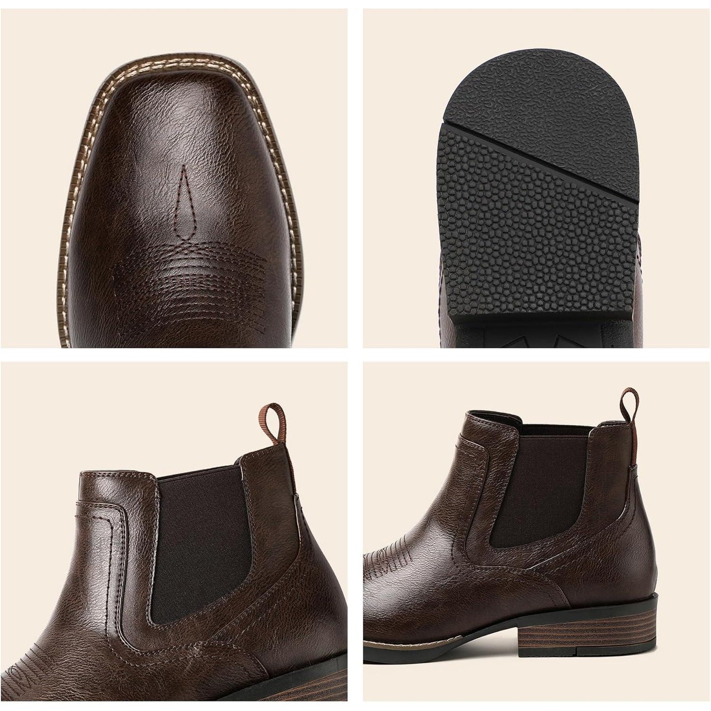 Botas vaqueras Chelsea para hombre | Punta cuadrada | Botas vaqueras al tobillo para hombre