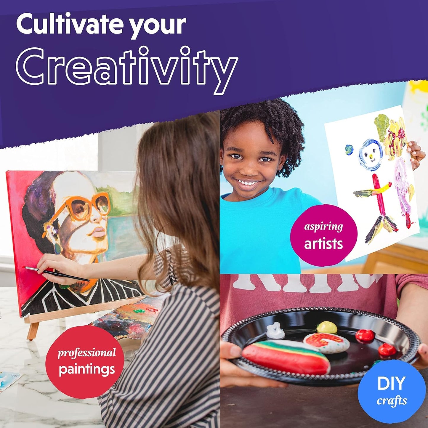 Kit de pintura | 12 acrílicos + 3 pinceles artísticos | Para niños y adultos