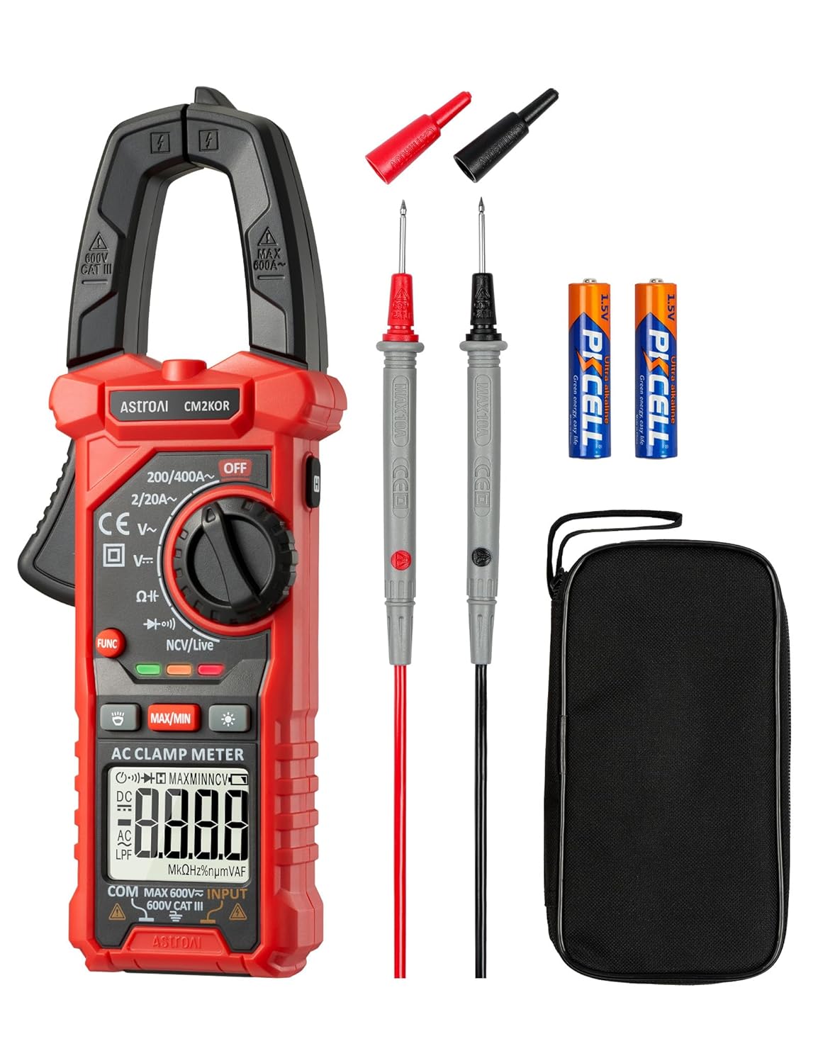 Multímetro Digital de Gancho – TRMS 2000 Cuentas Auto-Rango, Voltaje AC/DC, Corriente AC, Resistencia, Capacitancia, Continuidad, Diodo y NCV Detector de Cables Vivos – Pantalla Retroiluminada & Linterna (CM2K0R, Azul)
