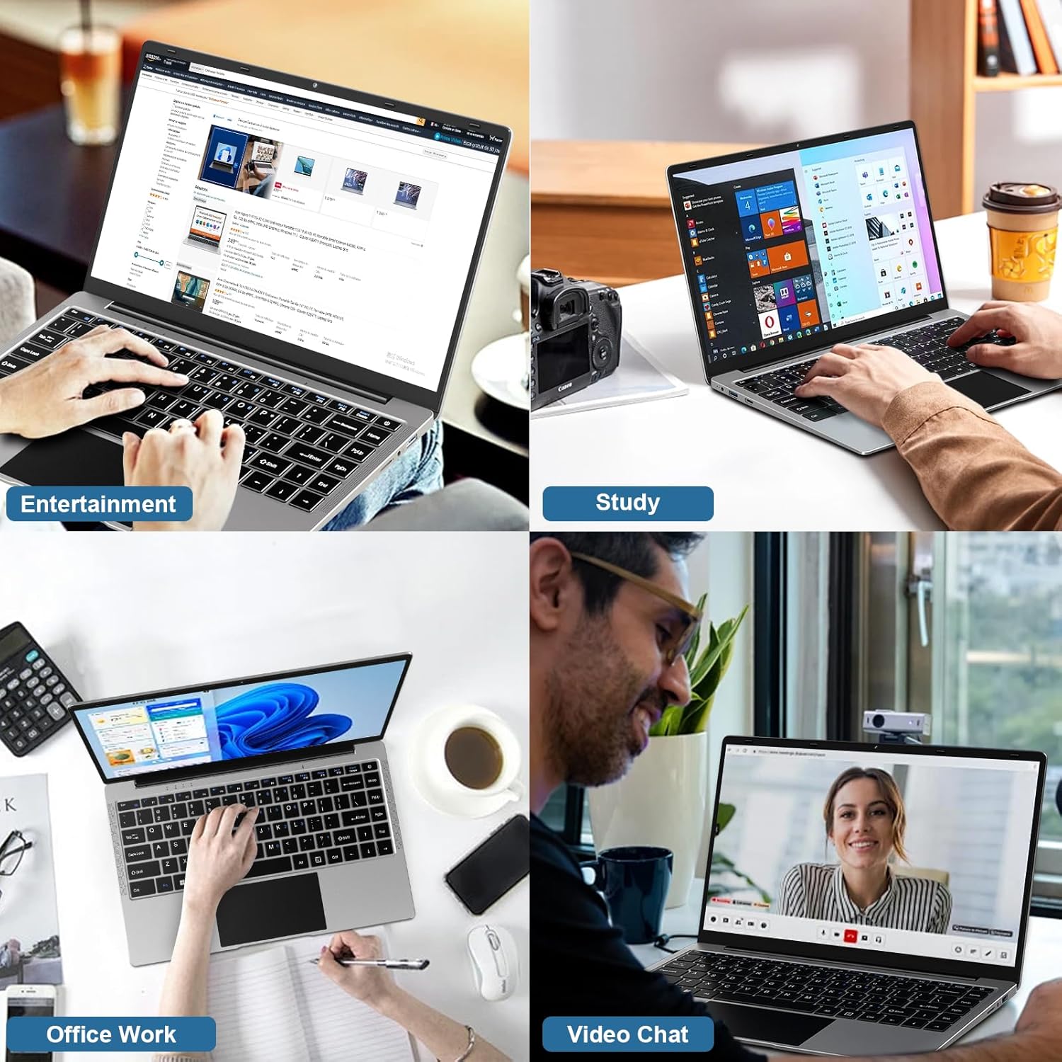 2025 14 Inch Laptop Computer Win 11 8GB+256GB SSD up to 1TB SSD Expand Laptops N4020 up to 2.8Ghz DDR4 1080P FHD Dual Wifi BT4.2 with Webcam Screen Projection Function for Business Student-Silver