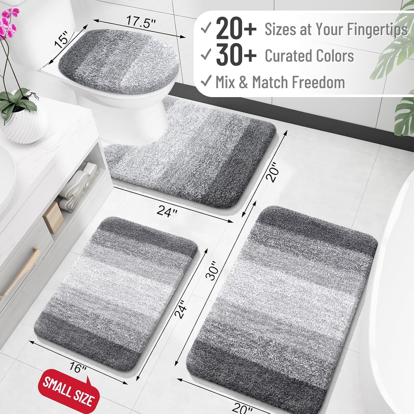 Alfombra de baño de 30 x 20" | Microfibra absorbente extrasuave | Antideslizante | Secado rápido | Baño, bañera, ducha | Color: gris