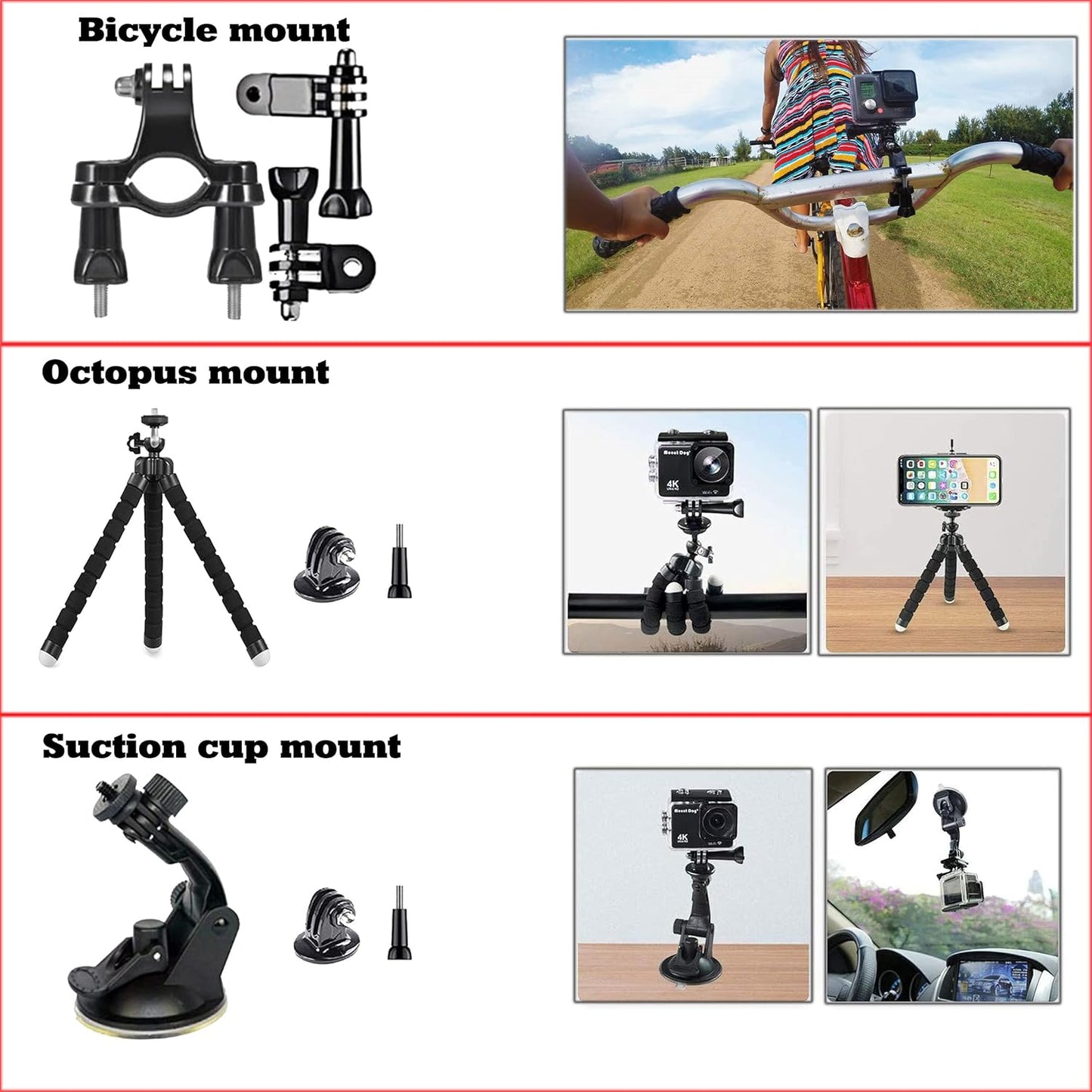 Kit de Accesorios 60-en-1 para Cámara de Acción — Compatible con GoPro Hero 13/12/11/10/9/8/7/6/5/Session 5/Hero 4/3+/3/2/1, GoPro Max/Fusion, Insta360, DJI Osmo Action, AKASO, APEMAN, Campark, SJCAM