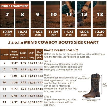 Botas vaqueras para hombre | Punta cuadrada | Botas occidentales con eje de malla transpirable | Botas de campo resistentes