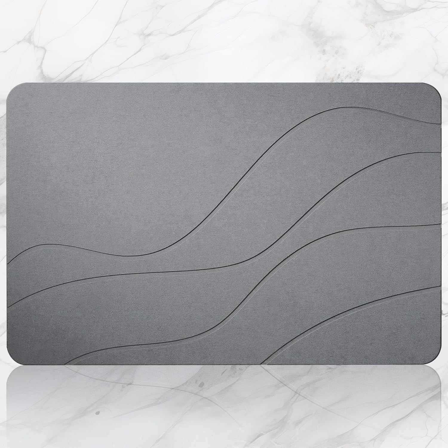 Alfombra mineral de secado rápido para baño y duchas | Antideslizante | Súper absorbente | Secado instantáneo (24 x 16 pulgadas, granito)