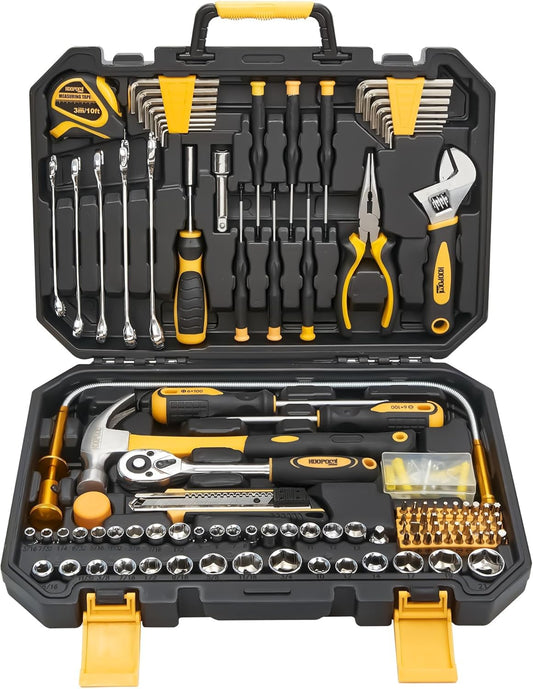 Set de Herramientas 159 Piezas KOOPOOL, Kit Completo con Caja Organizadora Plástica, Herramientas Manuales para Hogar, Auto y Reparaciones Generales