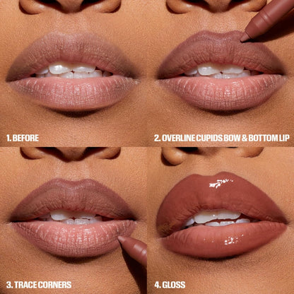 Huda Edición Limitada Pink Kit Juicy Bombshell Lip Duo - Lápiz de labios y brillo de labios - Tamaño de viaje