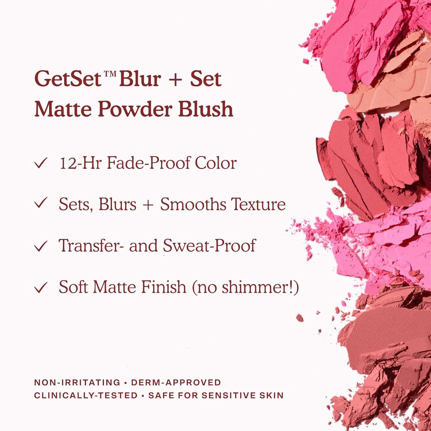 GetSet Soft Matte Powder Blush - Fórmula autoajustable de 12 horas a prueba de sudor